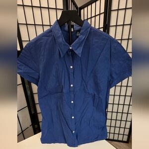 GAP Women's Short-Sleeve Button-Down Shirt in Deep Blue ~ Size XL